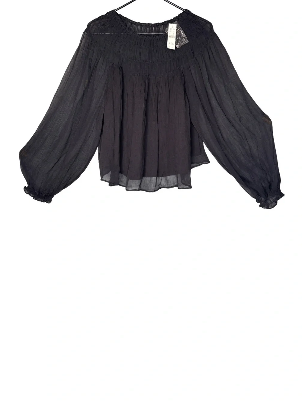 J.Crew Black Smocked Yoke Blouse Large NWT
